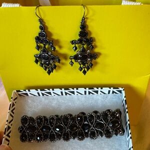 Elegant Black Chandelier Earrings and Bracelet Set